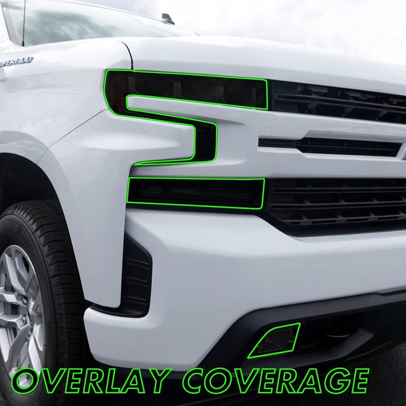 SlickMod PreCut Vinyl Smoke Tint for 2019-2021 Chevy Silverado LTZ, RST & High Country Headlight & Foglight - 20% Dark Smoke - Image 2