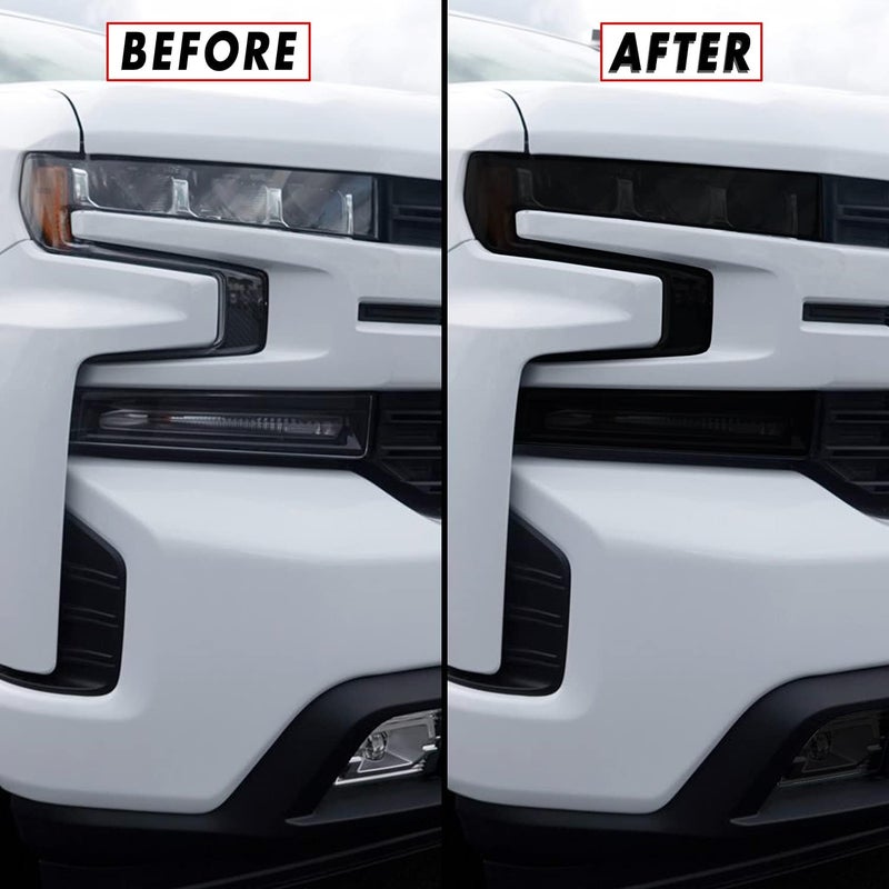 SlickMod PreCut Vinyl Smoke Tint for 2019-2021 Chevy Silverado LTZ, RST & High Country Headlight & Foglight - 20% Dark Smoke - Image 1