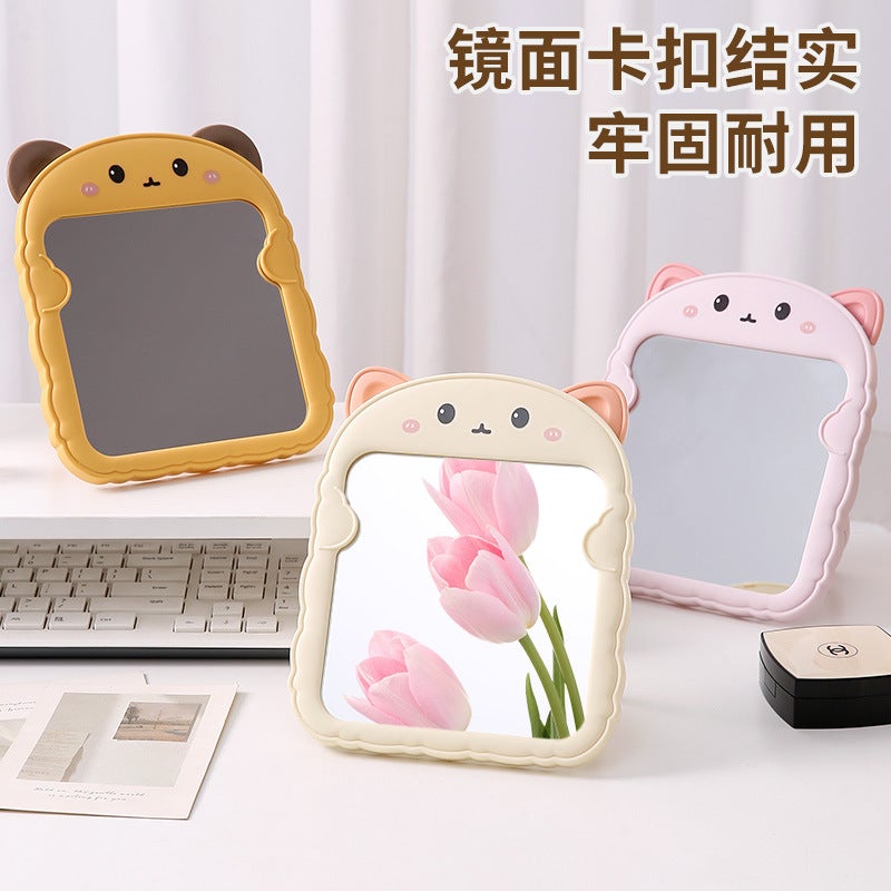 Cartoon Bear Ears Simple Makeup Mirror Student Foldableing Edge Desktop Makeup Mirror Desktop Portable Color Printed Princess Mirror - Image 3