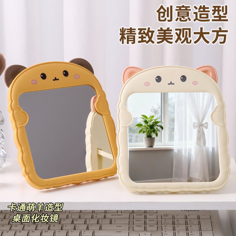 Cartoon Bear Ears Simple Makeup Mirror Student Foldableing Edge Desktop Makeup Mirror Desktop Portable Color Printed Princess Mirror - Image 4