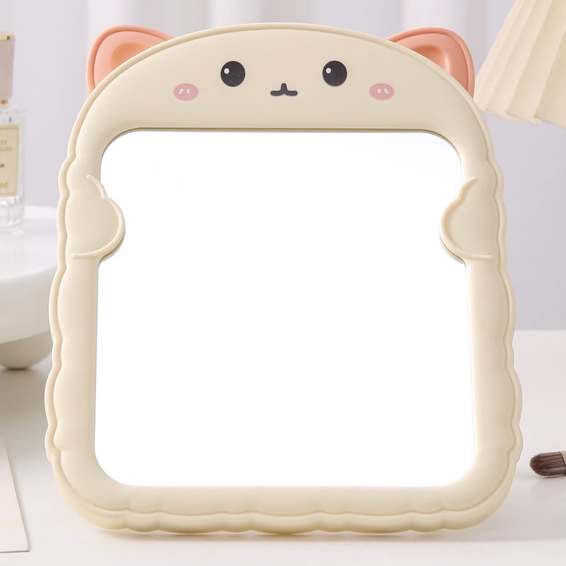 Cartoon Bear Ears Simple Makeup Mirror Student Foldableing Edge Desktop Makeup Mirror Desktop Portable Color Printed Princess Mirror - Image 1