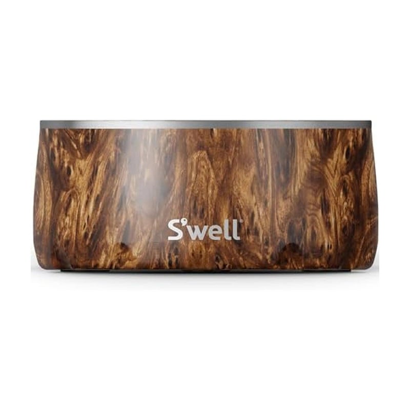 Swell Stainless Steel Pet Bowl 32oz Teakwood for Small to Medium Size Dogs Mess Free Design with Non Slip Rubber Bottom Dishwasher Safe BPA Free