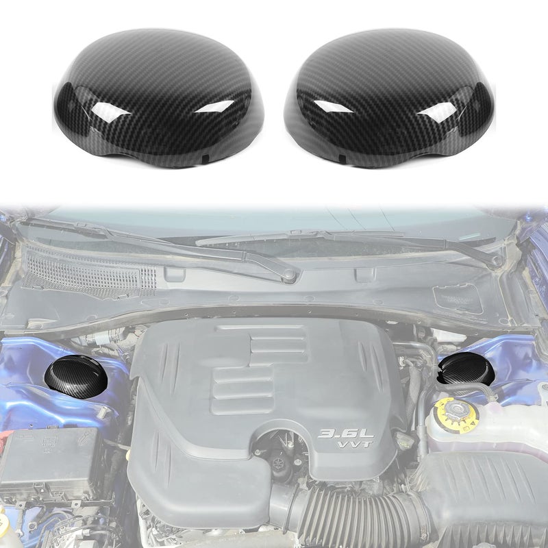 JWWY Engine Compartment Suspension Engine Bay Suspension Trim Hanging Cover for 20092025 Dodge Challenger Charger Engine Accessories ABS Carbon Fiber 2pcs - Image 2