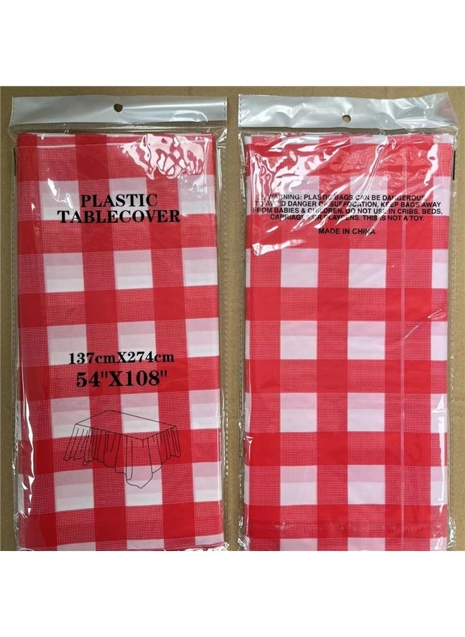 yongsheng Vinyl Table Cloth Red/White 137*274cm，Plastic Checkered Tablecloth Picnic Disposable Table Cover | Rectangular Gingham for Birthdays, Carnivals, Parties  - Image 5