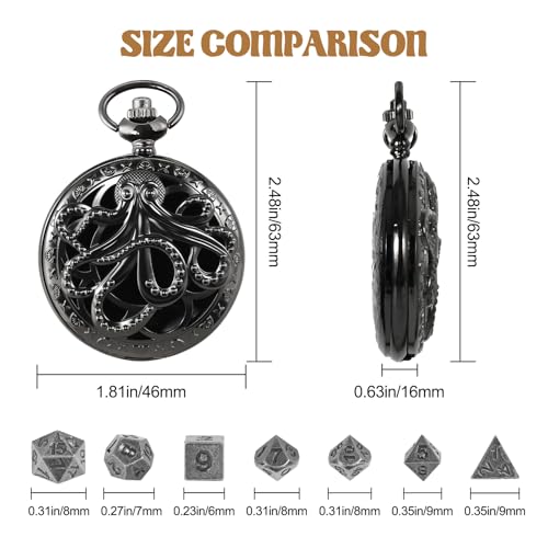 Banloga DD Dice Set7PCS Metal Dice for Dungeons and DragonsMini Dice Set with Pocket Watch CaseRole Playing Board Games Accessories Octopus Black - Image 5