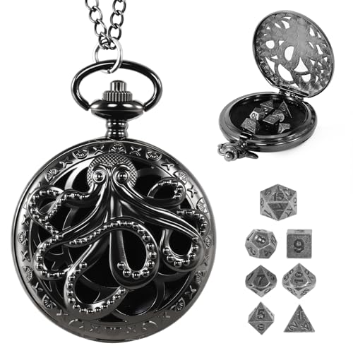 Banloga DD Dice Set7PCS Metal Dice for Dungeons and DragonsMini Dice Set with Pocket Watch CaseRole Playing Board Games Accessories Octopus Black - Image 1