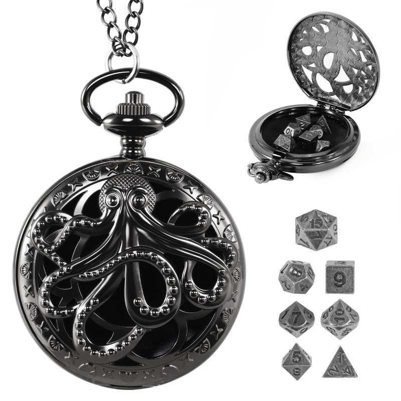 Banloga DD Dice Set7PCS Metal Dice for Dungeons and DragonsMini Dice Set with Pocket Watch CaseRole Playing Board Games Accessories Octopus Black - Image 3