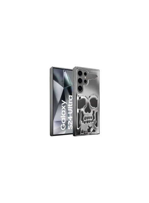 Galaxy S24 Ultra Case Cover Soft TPU and Glossy with Skull Design - Silver