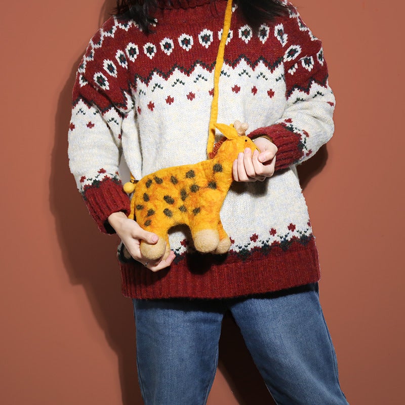 Handmade Wool Felt Giraffe Crossbody Bag - Image 2