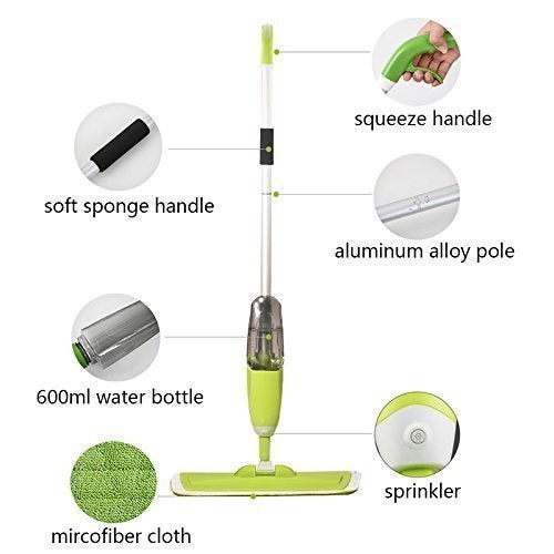 LOMESH Flat Spray Mop 2 in 1 Liquid Dispenser and Movable Handle High Absorbent Microfiber Removable Pad for Wet and Dry Surface Tiles Cleaning Floor Mop with Integrated Water Spray Mechanism - Image 4