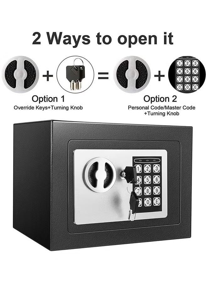 Hihonor - Security Safe, Digital Keypad Safe, Steel Alloy Safe, Store Documents, Cash, Jewelry, Suitable for Home/Office/Hotel (Black) - Image 1