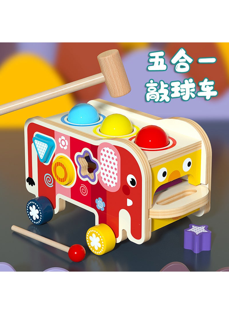 Generic - Wholesale multi-functional mole-beating baby knock wooden trailer police car mole-beating large brain-moving educational toysMWZ-five-in-one elephant piano car MWZ-five-in-one elephant piano car - Image 1