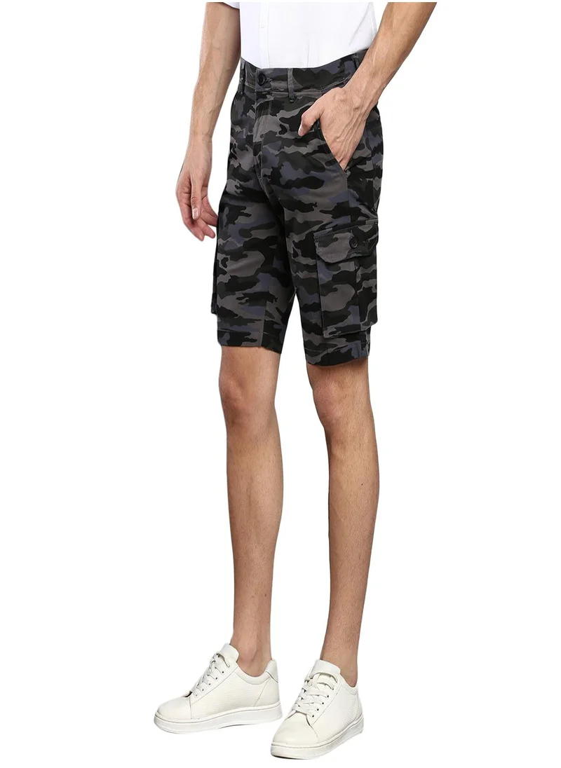 دينيس لينغو Slim Fit Grey Men's Cargo Shorts, Mid Rise, Cotton, Above Knee Length