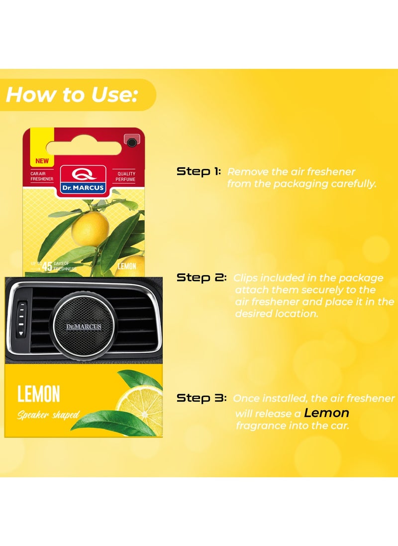 Dr.MARCUS Dr. Marcus Premium Car Air Freshener – Long-Lasting Lemon Scent – Stylish Speaker-Shaped Vent Clip Design – Up to 45 Days of Freshness – High-Quality Fragrance Perfume for Vehicles  - Image 4