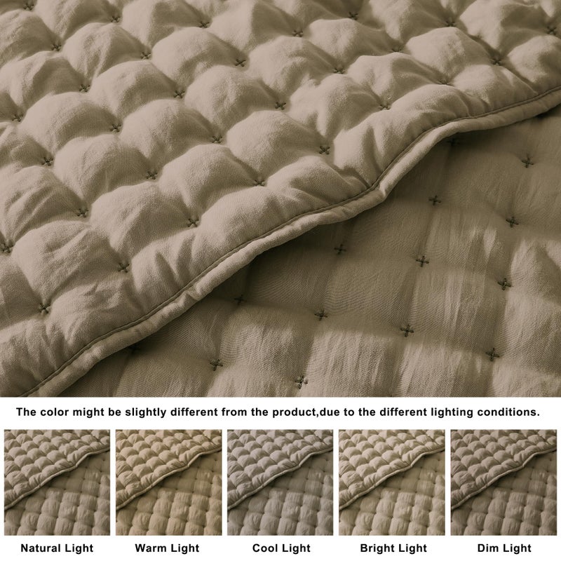 WDCOZY Twin Quit Size Bedding Sets with Pillow Sham, Lightweight Soft Bedspread Coverlet, Quilted Blanket Thin Comforter Bed Cover for All Season, 2 Pieces, 68x90 inches, Taupe - Image 2