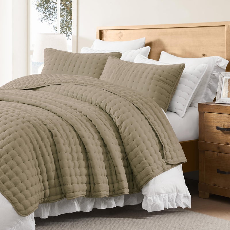 WDCOZY Twin Quit Size Bedding Sets with Pillow Sham, Lightweight Soft Bedspread Coverlet, Quilted Blanket Thin Comforter Bed Cover for All Season, 2 Pieces, 68x90 inches, Taupe - Image 5