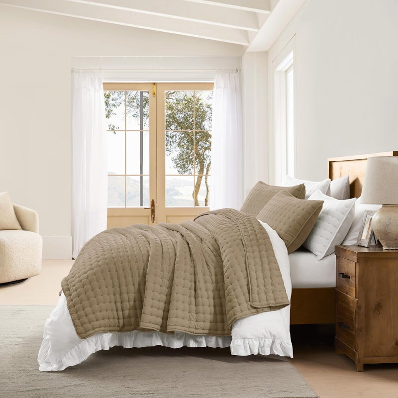 WDCOZY Twin Quit Size Bedding Sets with Pillow Sham, Lightweight Soft Bedspread Coverlet, Quilted Blanket Thin Comforter Bed Cover for All Season, 2 Pieces, 68x90 inches, Taupe - Image 4