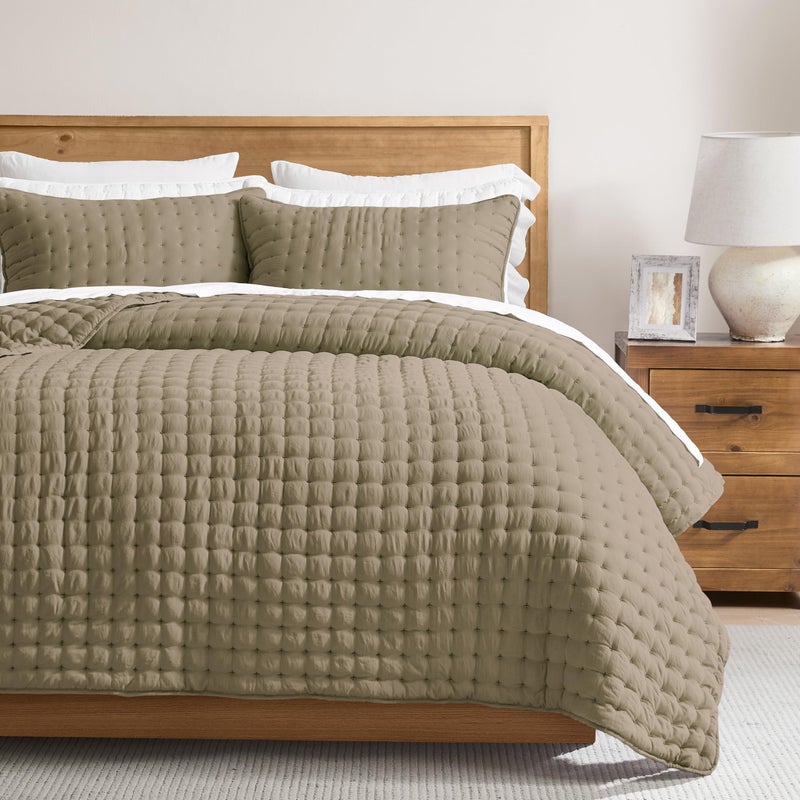 WDCOZY Twin Quit Size Bedding Sets with Pillow Sham, Lightweight Soft Bedspread Coverlet, Quilted Blanket Thin Comforter Bed Cover for All Season, 2 Pieces, 68x90 inches, Taupe - Image 1
