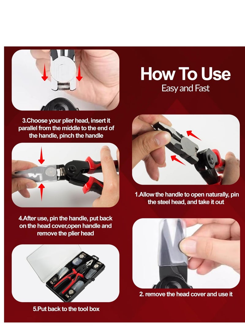 5 In 1 Tools Multifunctional Interchangeable Plier Set Wire Stripper Crimping Tool Cable Cutter Electrician Scissors, and Linesman Pliers All In One Kit with Storage Case
