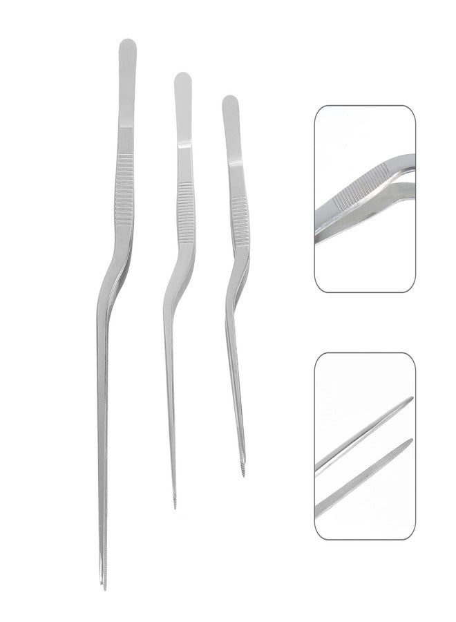 Healifty 3pcs Stainless Steel ENT Tweezers Kitchen Tweezer Bayonet Forceps Beauty Tweezer (Silver) - Image 4