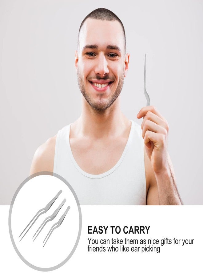 Healifty 3pcs Stainless Steel ENT Tweezers Kitchen Tweezer Bayonet Forceps Beauty Tweezer (Silver) - Image 3
