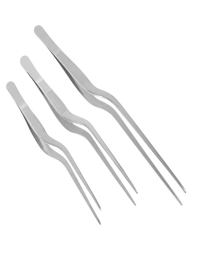 Healifty 3pcs Stainless Steel ENT Tweezers Kitchen Tweezer Bayonet Forceps Beauty Tweezer (Silver) - Image 1