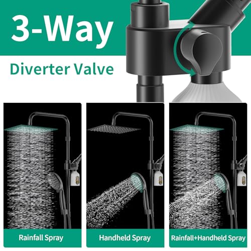 HEROBAI 10" Filtered Rain Shower Head with Handheld Spray Combo, High Pressure Shower Head and Handle Set with Filter, Dual Shower Head with Extra Long Hose and Adjustable Extension Arm (Black) - Image 3