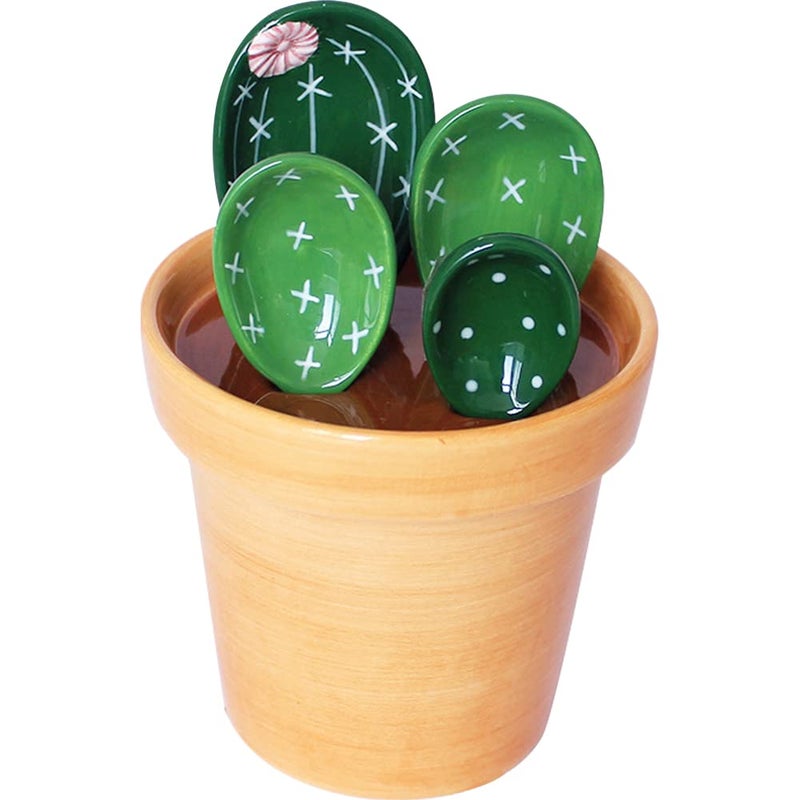 Kelendle Ceramic Cactus Measuring Spoons with Holder Set of 5 Baking Measuring Spoons for Wet  Dry Ingredients Cactus Figurine Dishwasher Safe Mixed Colors 1 Tbsp 1 TSP 12 TSP 14 TSP 1 Cup Yellow