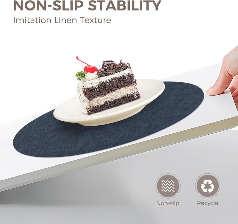 NCUE 13" Round Placemats Set of 6, Reversible Faux Leather Heat Resistant Table Mats, 100% Waterproof Oilproof Wipeable Table Protective Placemats for Vinyl, Washable for Indoor (4, Navy Blue) - Image 4
