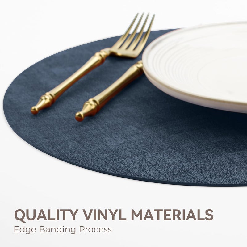 NCUE 13" Round Placemats Set of 6, Reversible Faux Leather Heat Resistant Table Mats, 100% Waterproof Oilproof Wipeable Table Protective Placemats for Vinyl, Washable for Indoor (4, Navy Blue) - Image 5