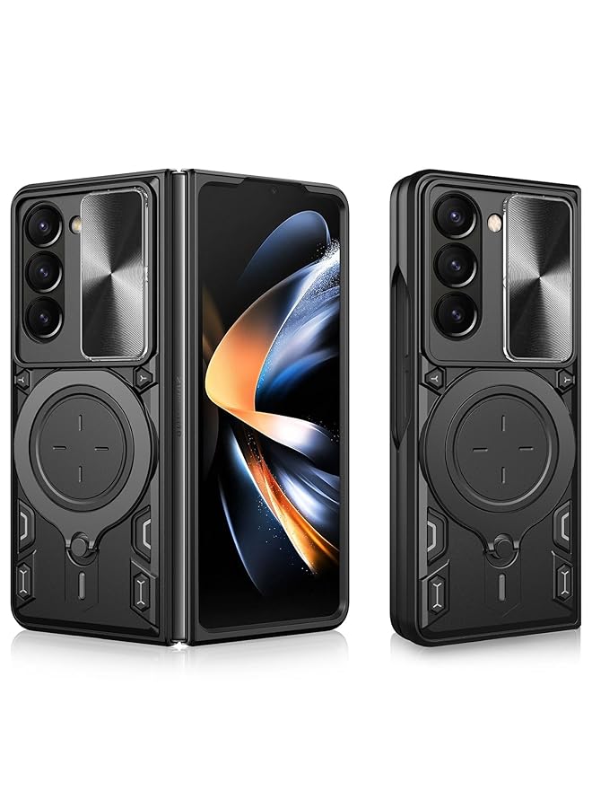 KASTWAVE Case Compatible With Samsung Galaxy Z Fold 5 Case Heavy Duty Protective 360 Degree Ring Magnetic Kickstand Slide Camera Lens Cover Protective Armor Case For Samsung Galaxy Z Fold 5 Black - Image 1