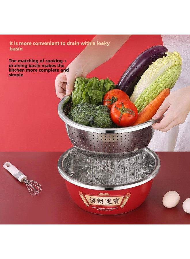 Jubao Cooking Basin 304 Stainless Steel Basin Thickened Dish Washing Drain Basin Drain Basket Planed Silk Insurance Bank Gift Suit-Specifications:304 Solid Basin + 304 Leaky Basin Two-piece Set -Color:304 Food Grade  Seiko Quality - Image 4
