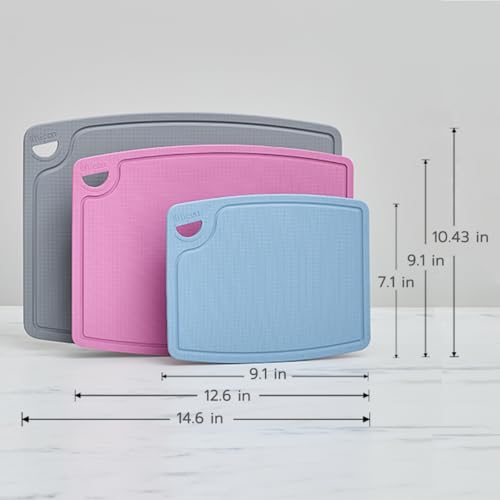 Liflicon Silicone Thick Cutting Boards Mats Set of 3 Foldable & Flexible Design Juice Grooves Easy Grip Handle Dishwasher Safe for Kitchen,BPA free Silicone Cutting Board-Soft Pink - Image 4