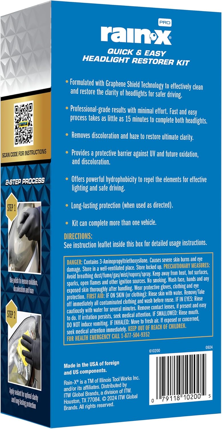 Rainx 610200 2-Step Headlight Restorer Kit, Restores Clarity of Headlights Preventing Oxidation & Discoloration, Quick & Effective in Just 15 Mins with No Tools or Tape Required - Image 2