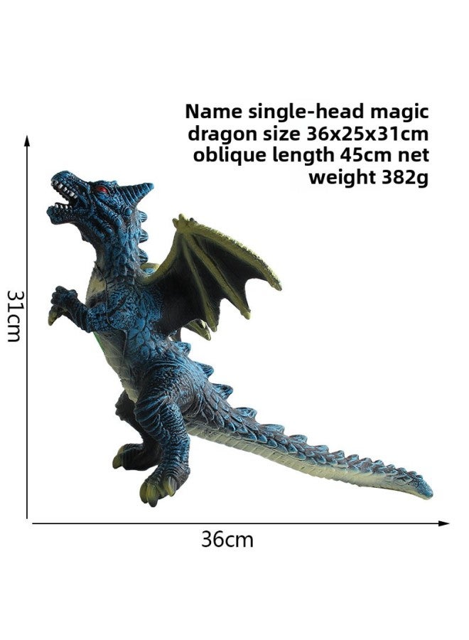 Large Sound Dinosaur Toy Soft Rubber Cotton-filled Double-headed Dinosaur Model Washable Boy Gift Toy Wholesale-Color:Little Magic Dragon Single Head Blue - Image 1