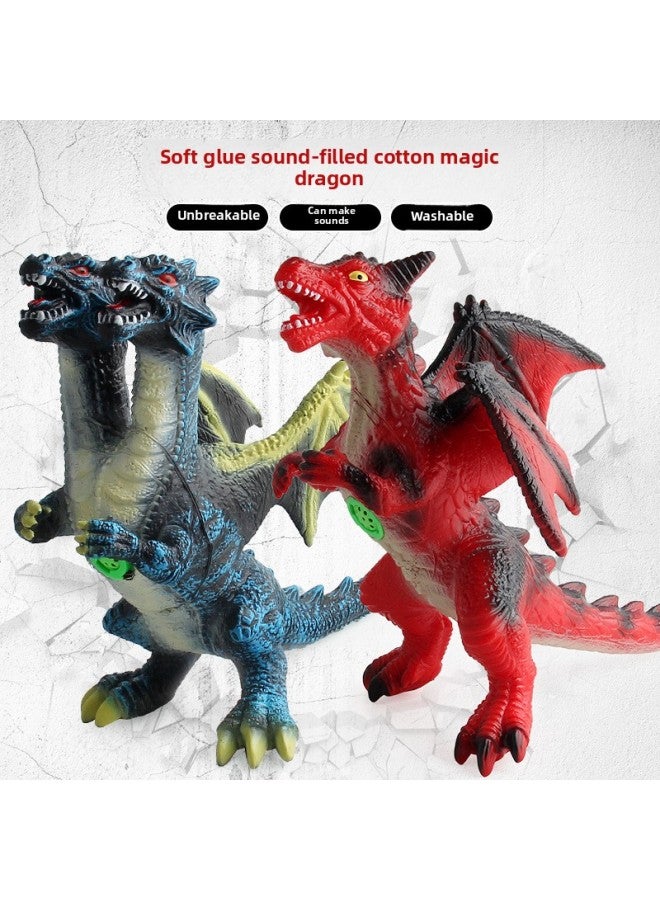 Large Sound Dinosaur Toy Soft Rubber Cotton-filled Double-headed Dinosaur Model Washable Boy Gift Toy Wholesale-Color:Little Magic Dragon Single Head Blue - Image 5