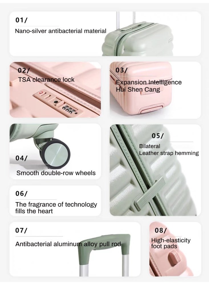 NEWCOM 18/20/24-inch Cloud-Tech Luggage - Features nano-silver coated aluminum telescopic handle, dual-row silent spinner wheels, compact & lightweight for cabin use, available in mint green/rose pink color options - Image 4