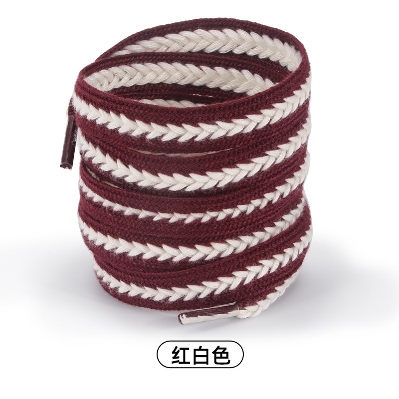 رباط حذاء قمح واسع مسطح متعدد الألوان مناسب لجميع الأحذية للرجال والنساء، أحذية رياضية بيضاء صغيرة عادية - Image 1