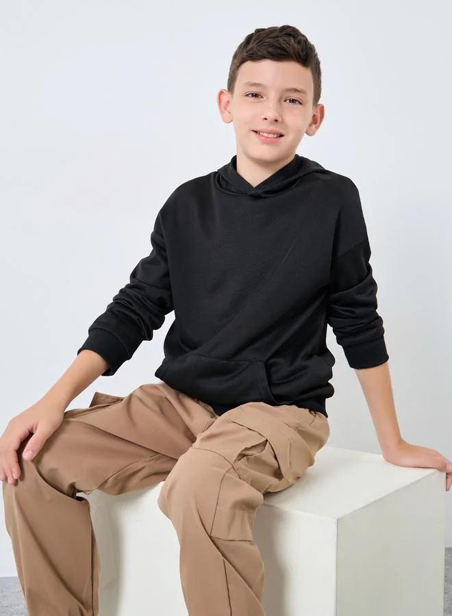 ستايلي Styli Teen Black Relaxed Fit Hoodie with Front Pocket