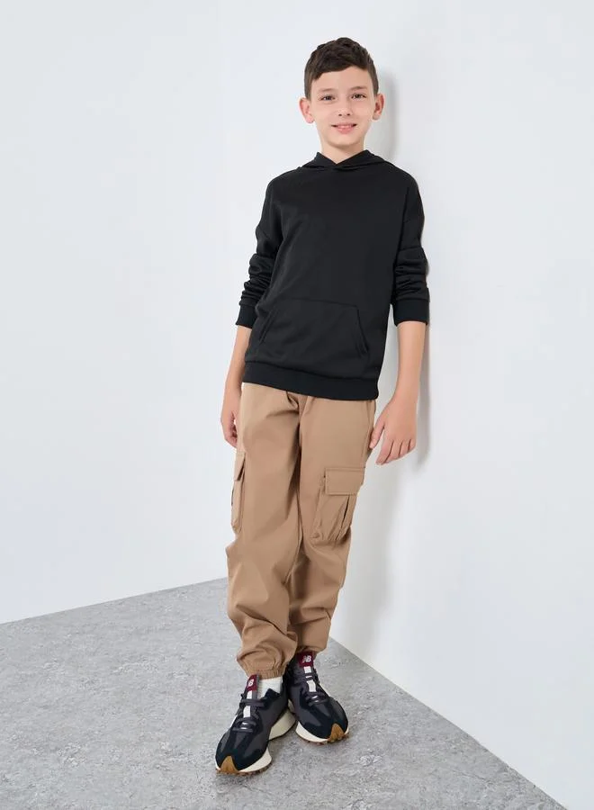 ستايلي Styli Teen Black Relaxed Fit Hoodie with Front Pocket