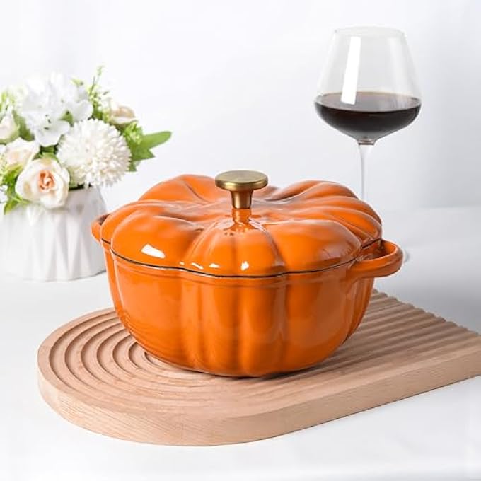 rayihni Stockpot With Lid Enameled Cast Iron Dutch Oven 15L Pot With Lid Two Handles 16Cm HeavyDuty Cookware For Braising Stews Roasting Bread Baking Orange Pumpkin - Image 1