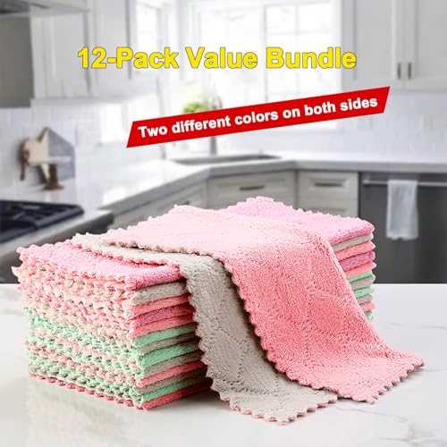 Gartmost 12-Pack Kitchen Cloth, Dish Towels, Microfiber Cleaning Cloths, Premium Coral Fleece Reuseable Fast Drying Cloths for Kitchen, Bathroom, Restroom and Household Cleaning Supplies, 10"×10" - Image 5