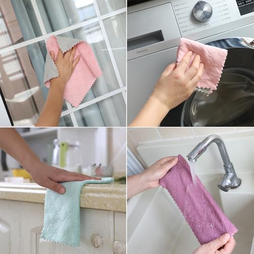 Gartmost 12-Pack Kitchen Cloth, Dish Towels, Microfiber Cleaning Cloths, Premium Coral Fleece Reuseable Fast Drying Cloths for Kitchen, Bathroom, Restroom and Household Cleaning Supplies, 10"×10" - Image 4