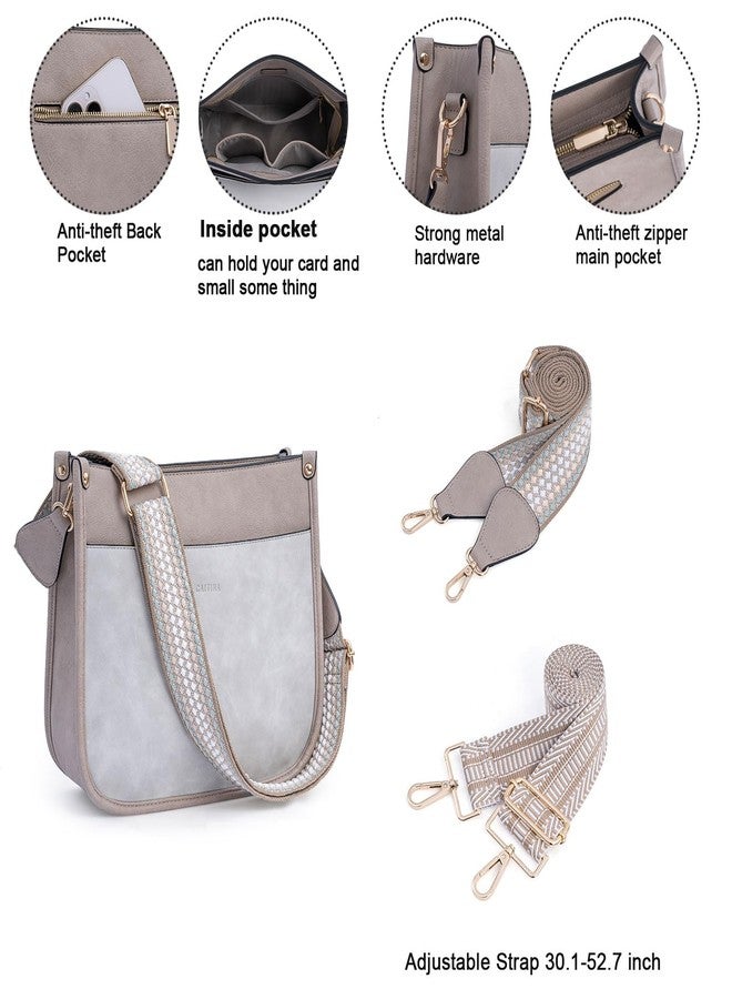 Caitina Crossbody Bag For Women Vegan Leather Hobo Handbag Designer Crossbody Purses Shouler Bag For Women with 2PCS Adjustable Guitar Strap(Cloud gray), A0-zs Cloud Gray - Image 5