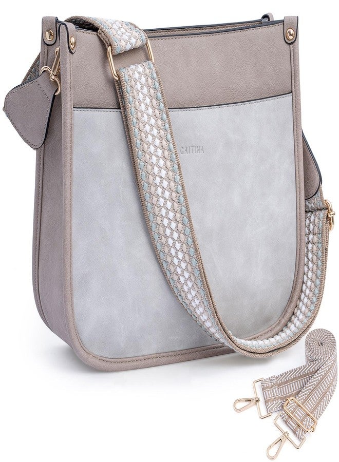 Caitina Crossbody Bag For Women Vegan Leather Hobo Handbag Designer Crossbody Purses Shouler Bag For Women with 2PCS Adjustable Guitar Strap(Cloud gray), A0-zs Cloud Gray - Image 1