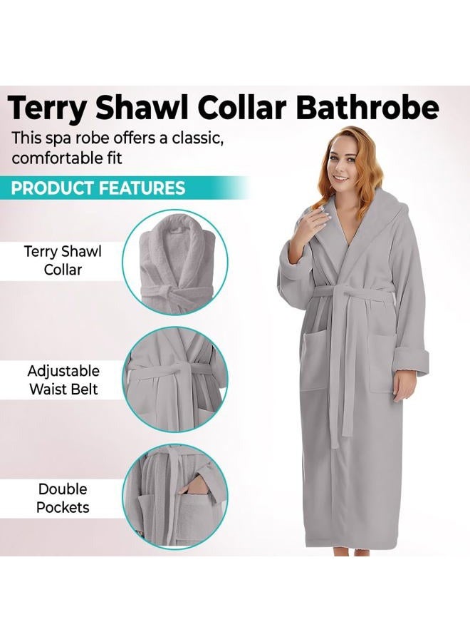 KAHAF COLLECTION Cotton Terry Robes for Women and Men, Terry Shawl Collar Bathrobe, ONE SIZE - UNISEX Men & Women Spa Robe, Light Grey, One size - Image 5