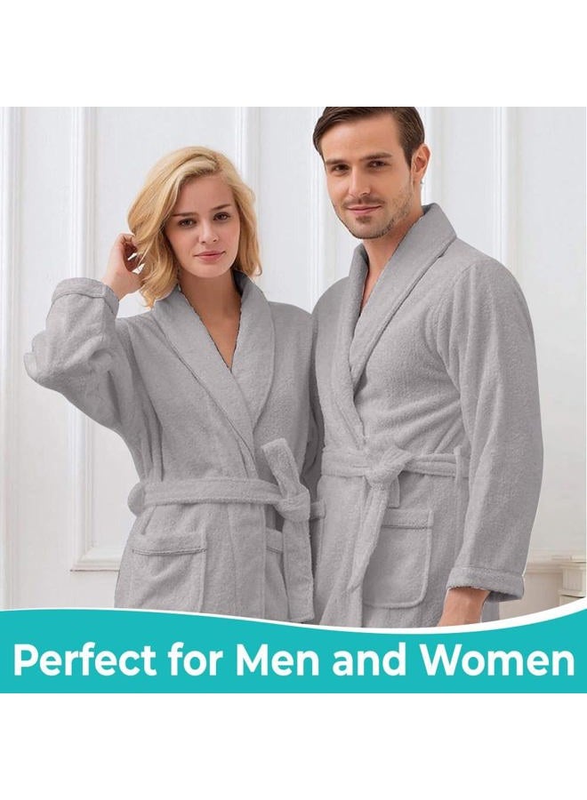 KAHAF COLLECTION Cotton Terry Robes for Women and Men, Terry Shawl Collar Bathrobe, ONE SIZE - UNISEX Men & Women Spa Robe, Light Grey, One size - Image 3