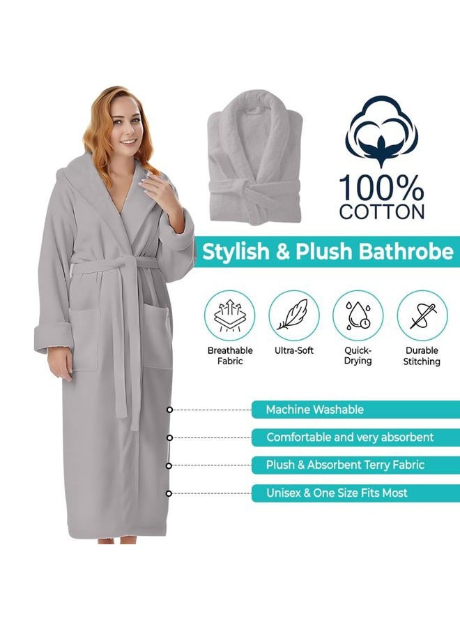 KAHAF COLLECTION Cotton Terry Robes for Women and Men, Terry Shawl Collar Bathrobe, ONE SIZE - UNISEX Men & Women Spa Robe, Light Grey, One size - Image 2