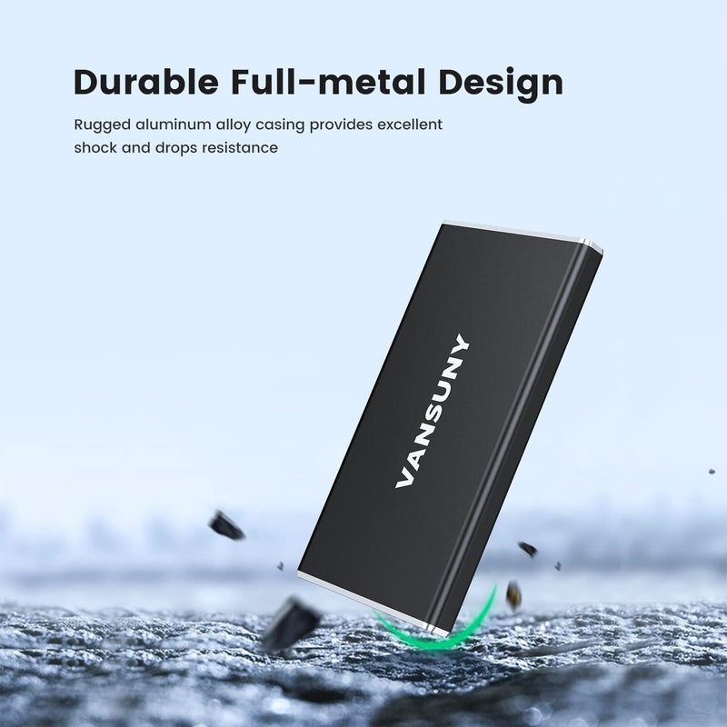 Vansuny 500GB Portable External SSD, USB 3.1 Gen2 450MB/s High-Speed Data Transfer, Metal USB C Mini Portable External Solid State Drive for PC, Laptop, Phones and More - Image 4