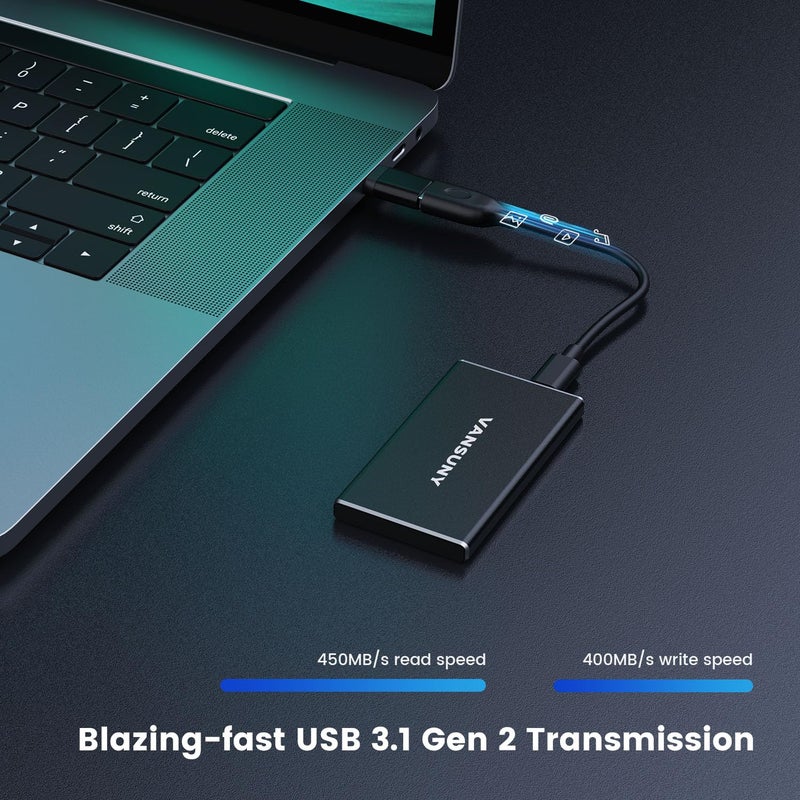 Vansuny 500GB Portable External SSD, USB 3.1 Gen2 450MB/s High-Speed Data Transfer, Metal USB C Mini Portable External Solid State Drive for PC, Laptop, Phones and More - Image 2